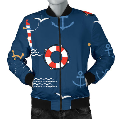 Nautical Pattern Print Design A06 Men Bomber Jacket