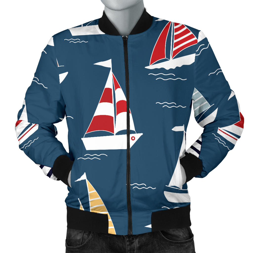 Sailing Ships Pattern Print Design A04 Men Bomber Jacket