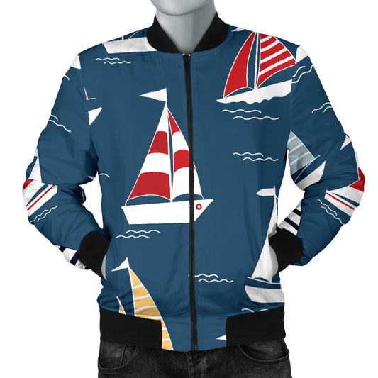 Sailing Ships Pattern Print Design A04 Men Bomber Jacket