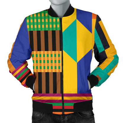 Kente Pattern Print Design 03 Men Bomber Jacket