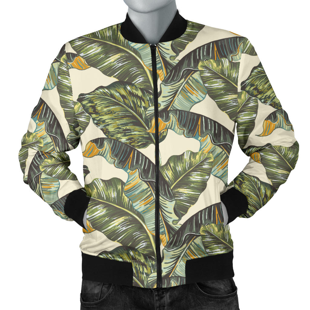 Banana Leaf Pattern Print Design 04 Men Bomber Jacket