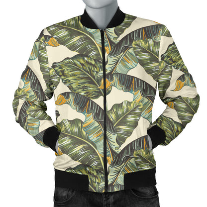 Banana Leaf Pattern Print Design 04 Men Bomber Jacket