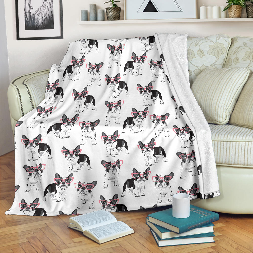 Boston Terrier Pattern Print Design 03 Premium Blanket