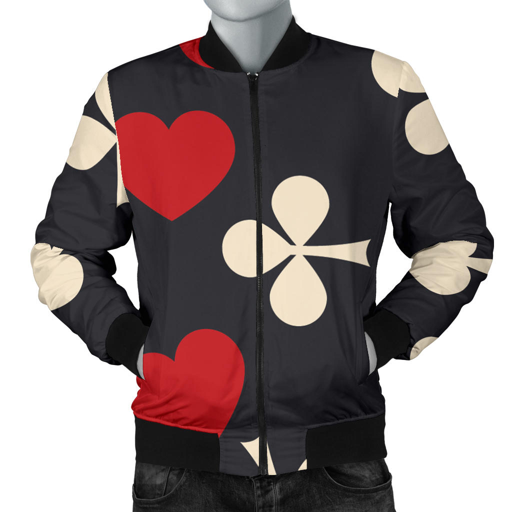 Poker Cards Pattern Print Design A02 Men Bomber Jacket
