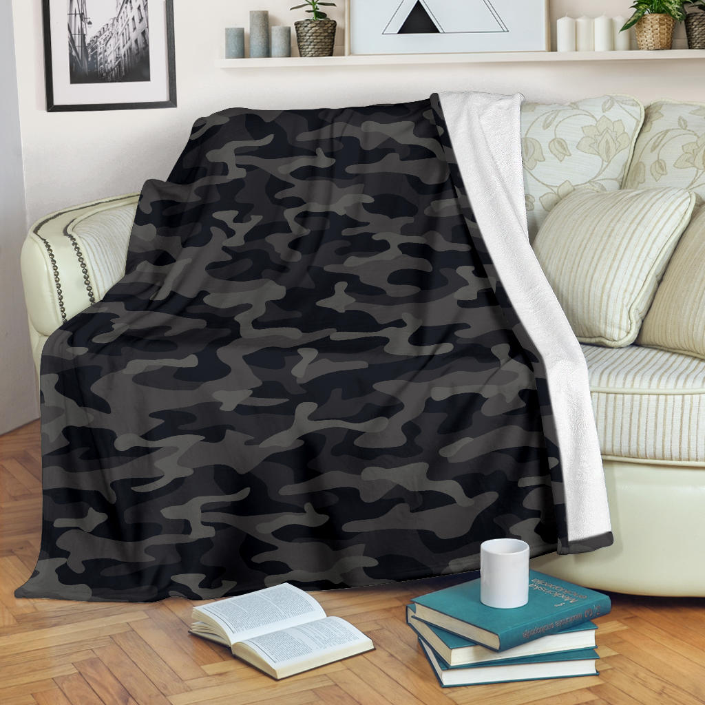 Camo Black Pattern Print Design 02 Premium Blanket