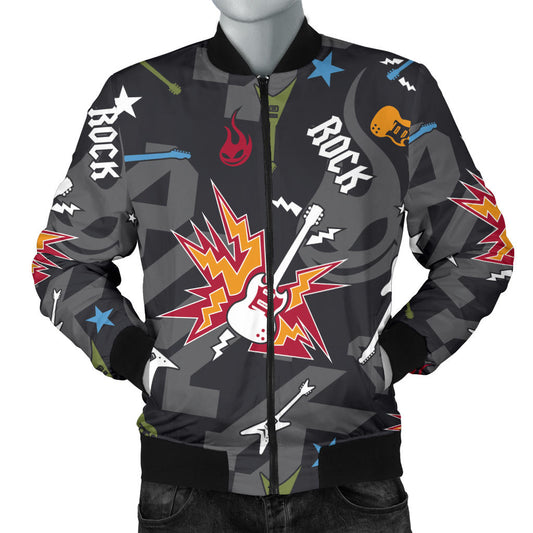 Rock and Roll Pattern Print Design A01 Men Bomber Jacket