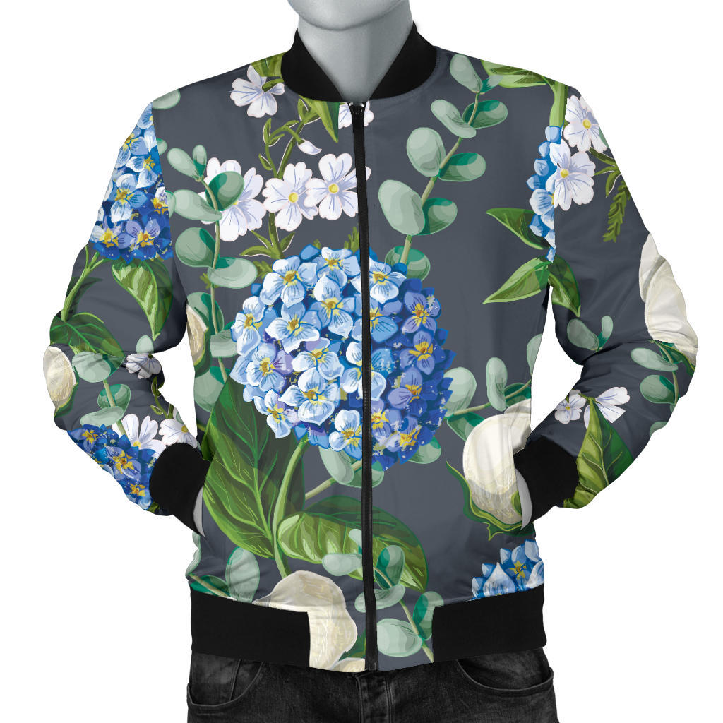 Hydrangea Pattern Print Design 02 Men Bomber Jacket