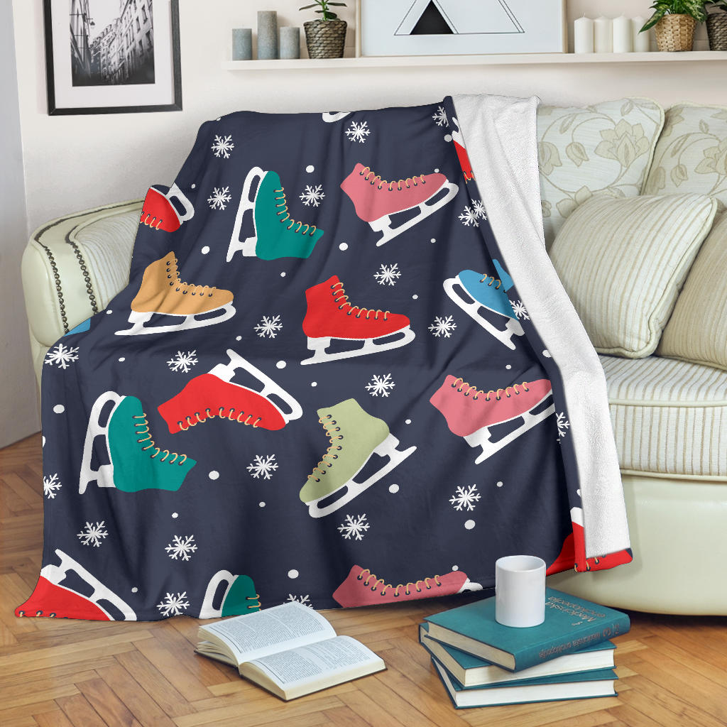 Ice Skate Pattern Print Design 04 Premium Blanket