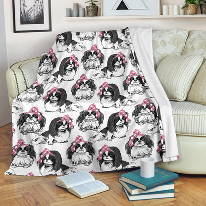 Japanese Chin Pattern Print Design 01 Premium Blanket
