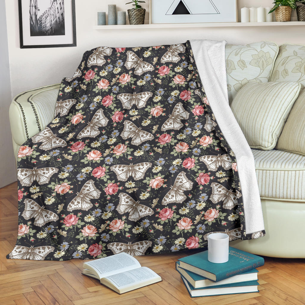 Butterfly Flower Pattern Print Design 07 Premium Blanket
