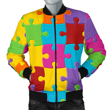 Autism Awareness Pattern Print Design 02 Men Bomber Jacket
