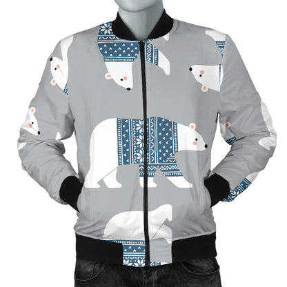 Polar Bear Pattern Print Design A03 Men Bomber Jacket