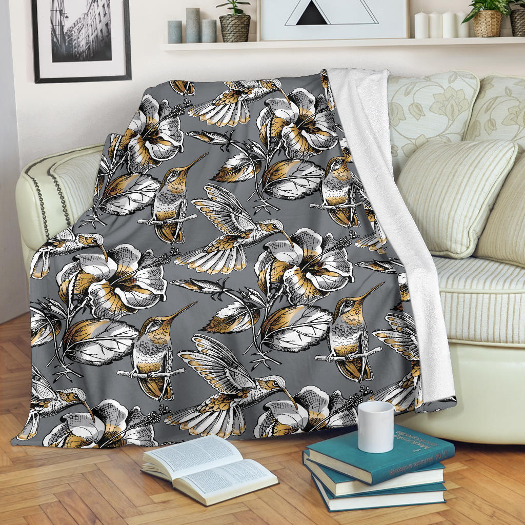Hummingbird Pattern Print Design 02 Premium Blanket