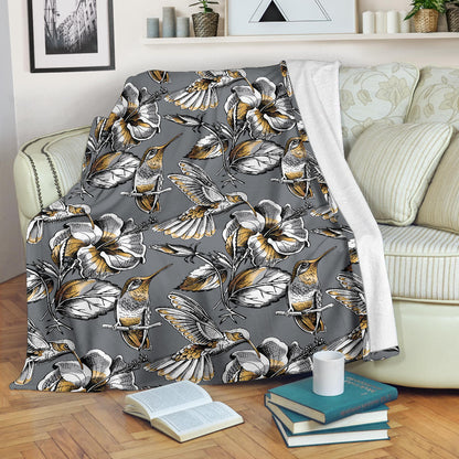 Hummingbird Pattern Print Design 02 Premium Blanket