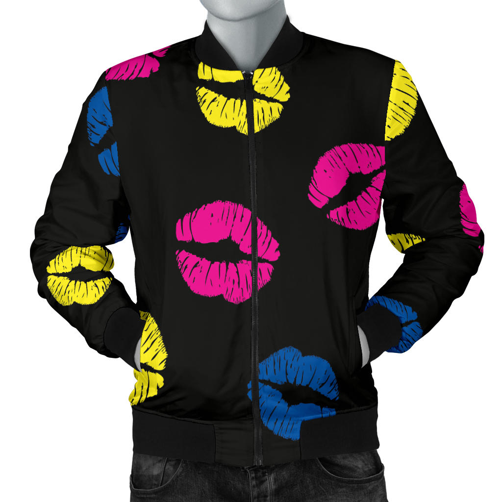 Lip Neon Color Pattern Print Design 01 Men Bomber Jacket