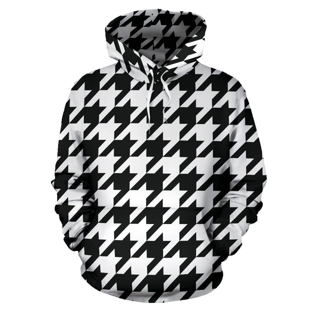 Houndstooth Black White Pattern Print Design 05 Pullover Hoodie