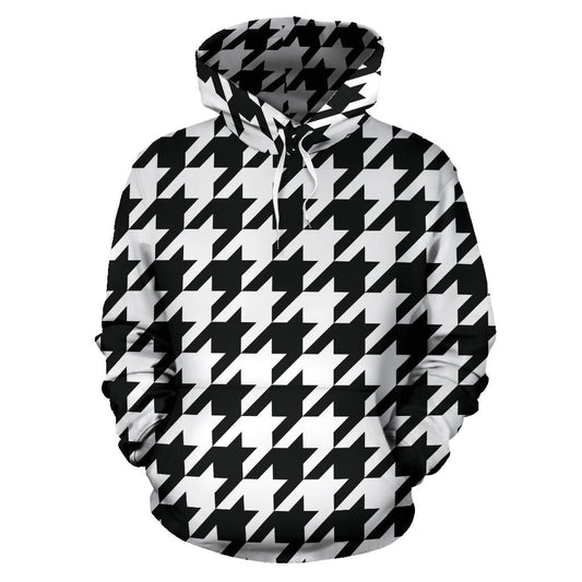 Houndstooth Black White Pattern Print Design 05 Pullover Hoodie