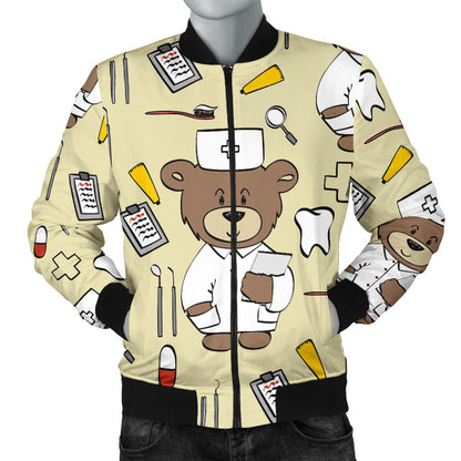 Nurse Bear Pattern Print Design A02 Men Bomber Jacket