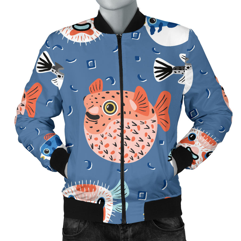 Fugu Pattern Print Design 02 Men Bomber Jacket