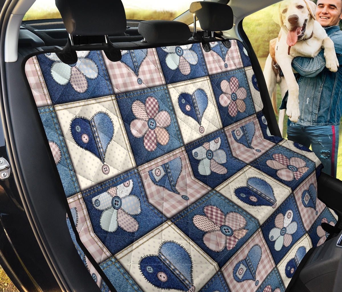 Patchwork Heart Flower Pattern Print Design 01 Rear Dog Car Seat Cover Hammock