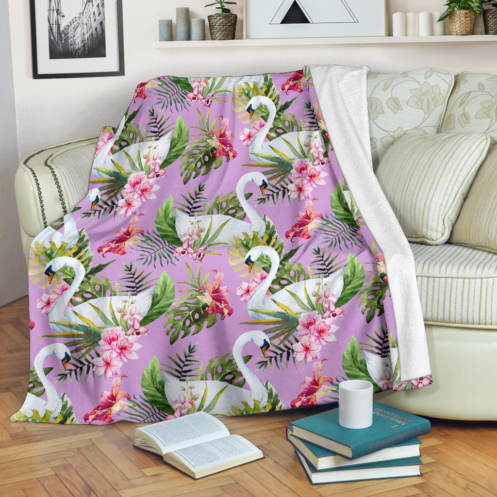 Swan with Flower Pattern Print Design 01 Premium Blanket