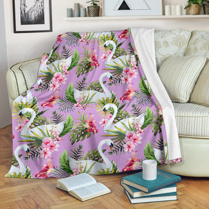 Swan with Flower Pattern Print Design 01 Premium Blanket