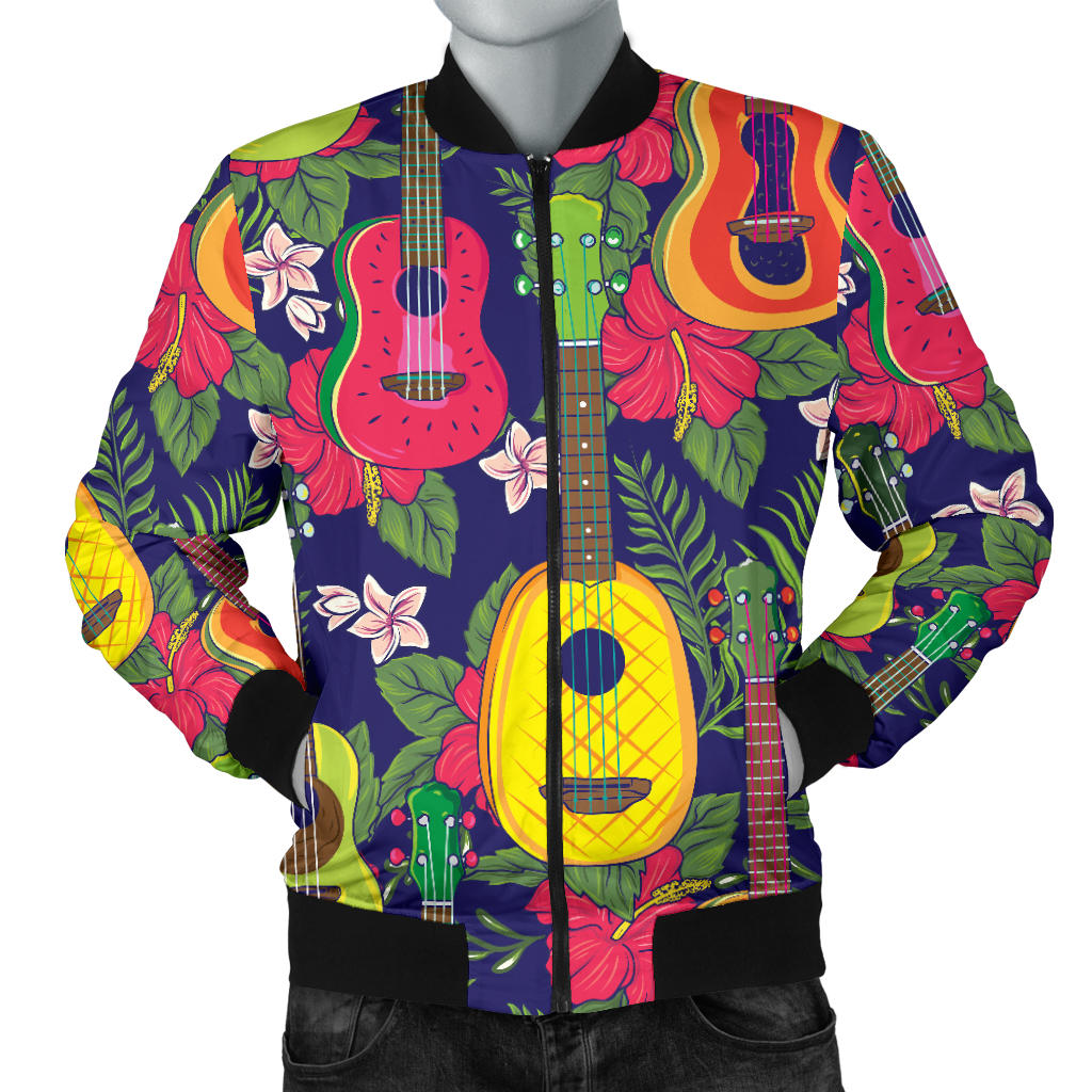 Ukulele Tropical Pattern Print Design 03 Men Bomber Jacket
