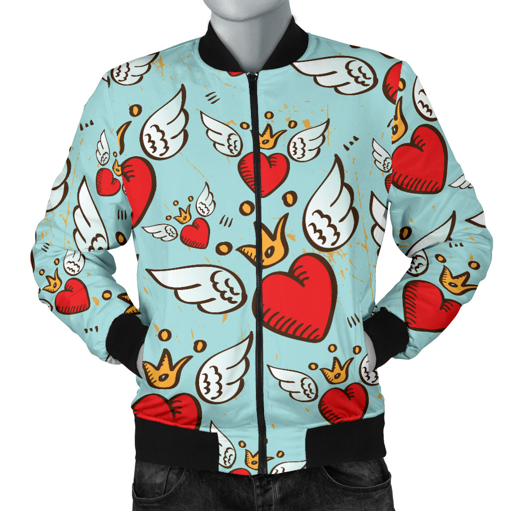 Angel Wings Heart Pattern Print Design 02 Men Bomber Jacket
