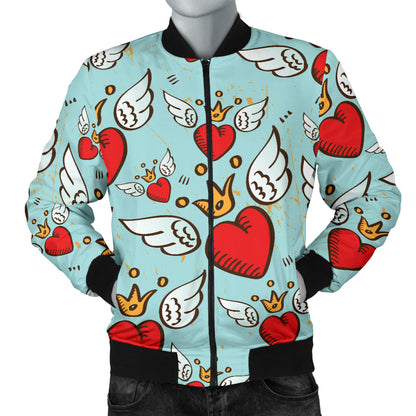 Angel Wings Heart Pattern Print Design 02 Men Bomber Jacket