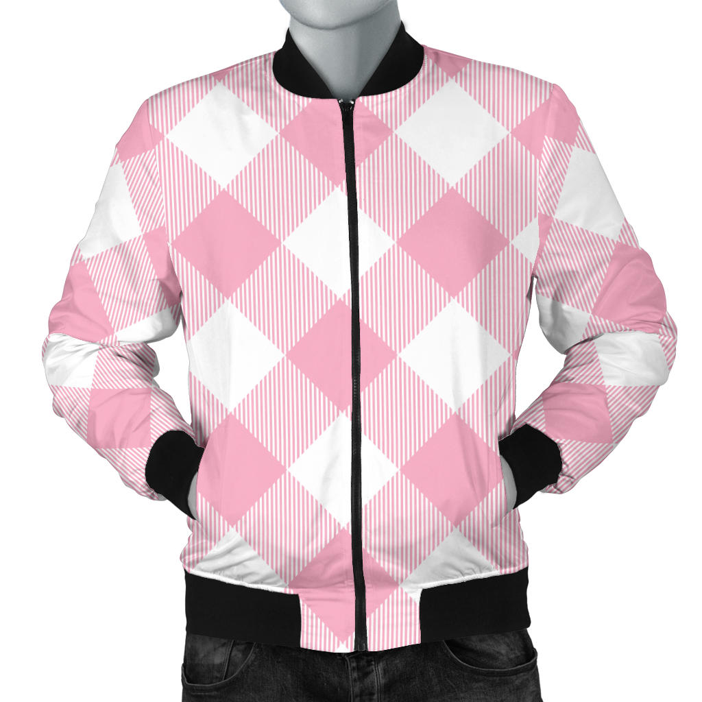 Gingham Pink Pattern Print Design 02 Men Bomber Jacket