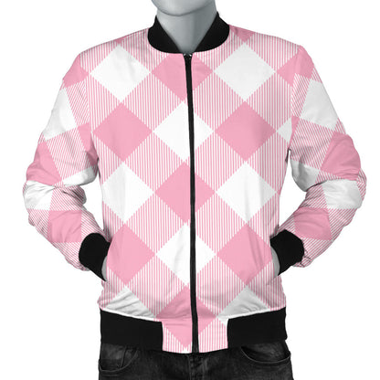 Gingham Pink Pattern Print Design 02 Men Bomber Jacket