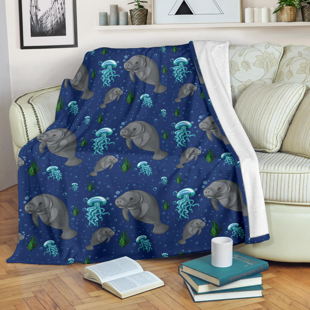 Manatee Pattern Print Design 01 Premium Blanket