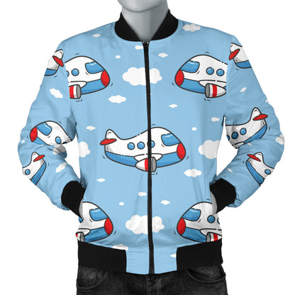Airplane Cartoon Pattern Print Design 07 Men Bomber Jacket