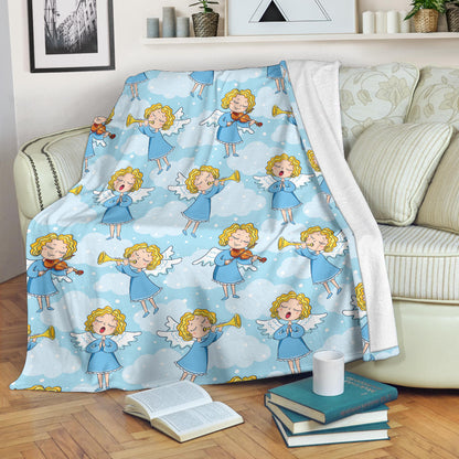 Angel Musician Pattern Print Design 09 Premium Blanket