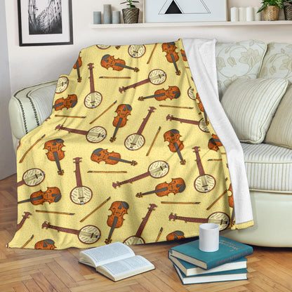 Banjo Violin Pattern Print Design 01 Premium Blanket