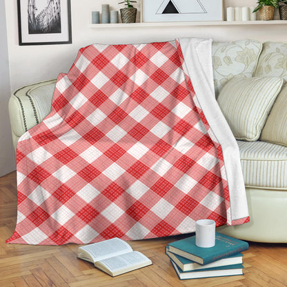Gingham Red Pattern Print Design 01 Premium Blanket