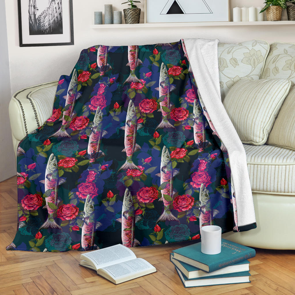 Barracuda with Folwer Pattern Print Design 01 Premium Blanket