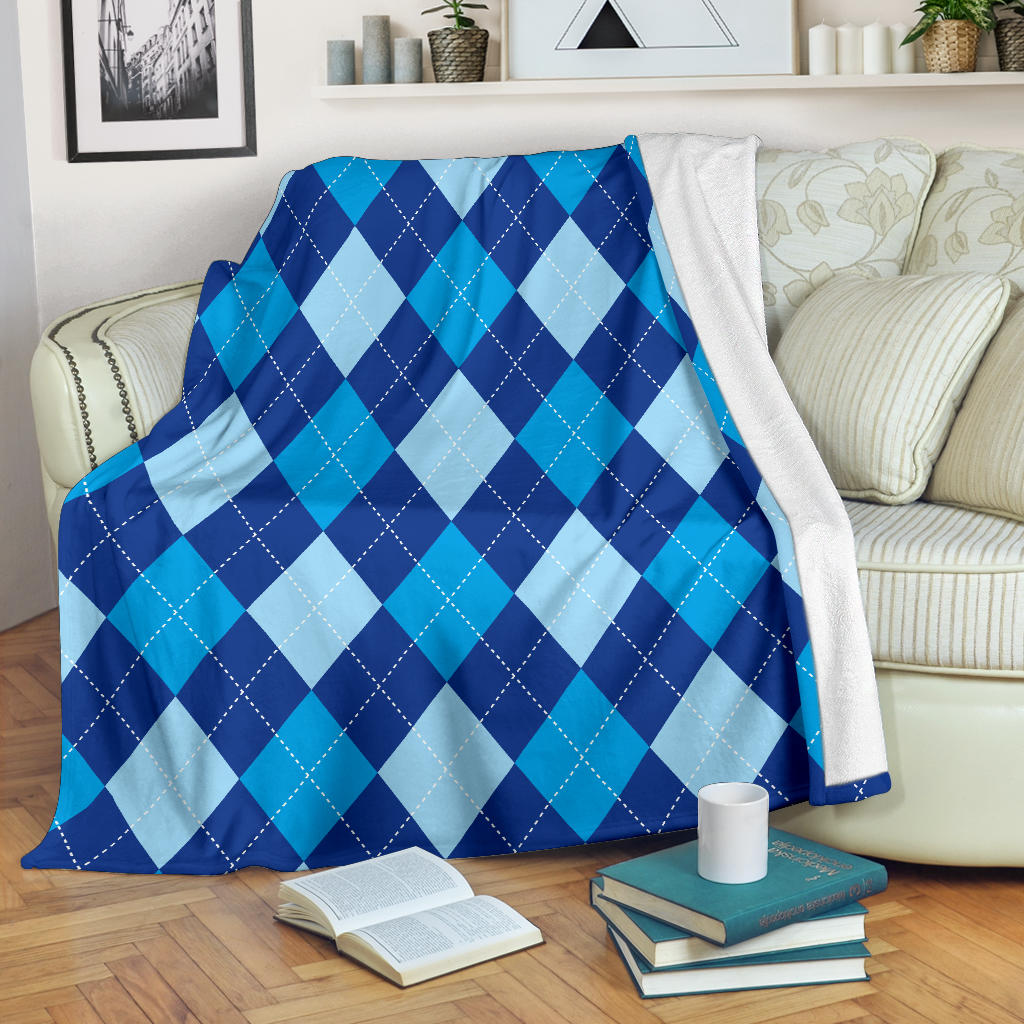 Argyle Blue Pattern Print Design 02 Premium Blanket