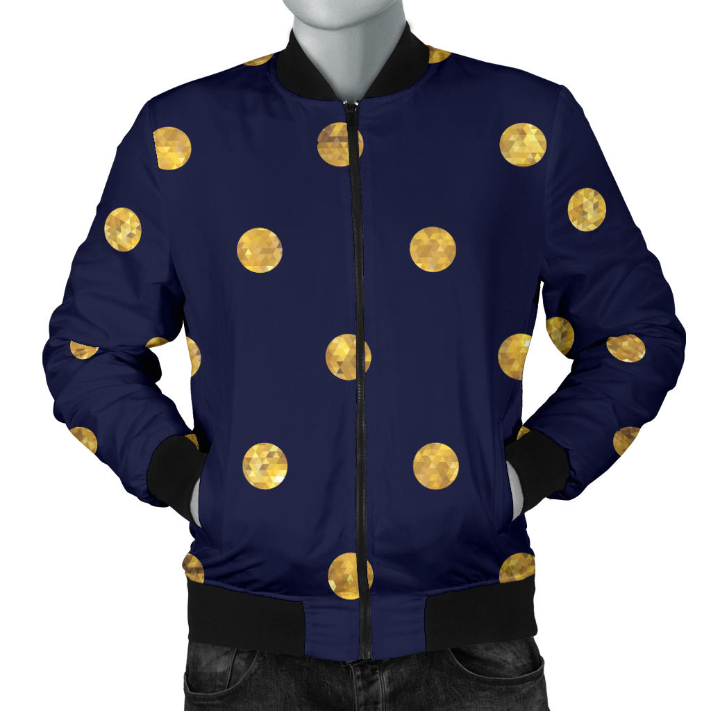 Polka Dot Gold Blue Pattern Print Design 02 Men Bomber Jacket