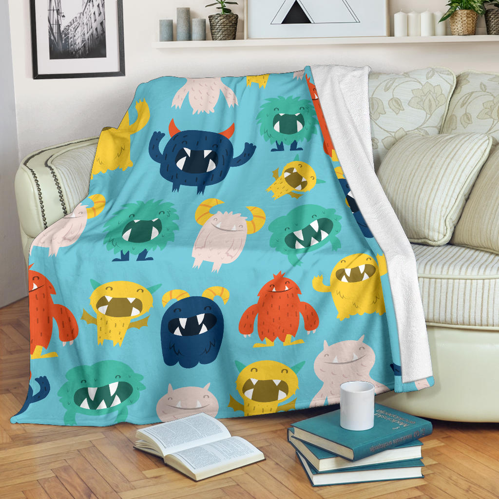 Monster Cartoon Pattern Print Design 03 Premium Blanket