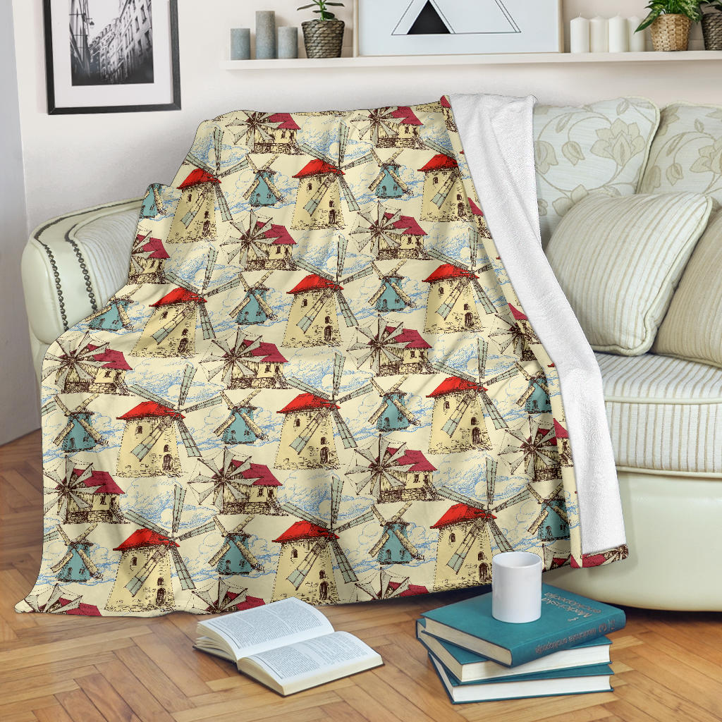 Windmill Pattern Print Design 01 Premium Blanket