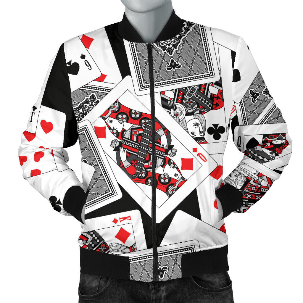 Poker Cards Pattern Print Design A04 Men Bomber Jacket