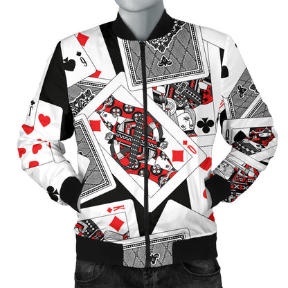 Poker Cards Pattern Print Design A04 Men Bomber Jacket