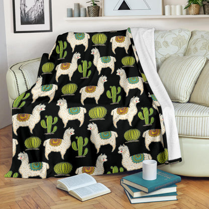 Alpaca Cactus Pattern Print Design 07 Premium Blanket