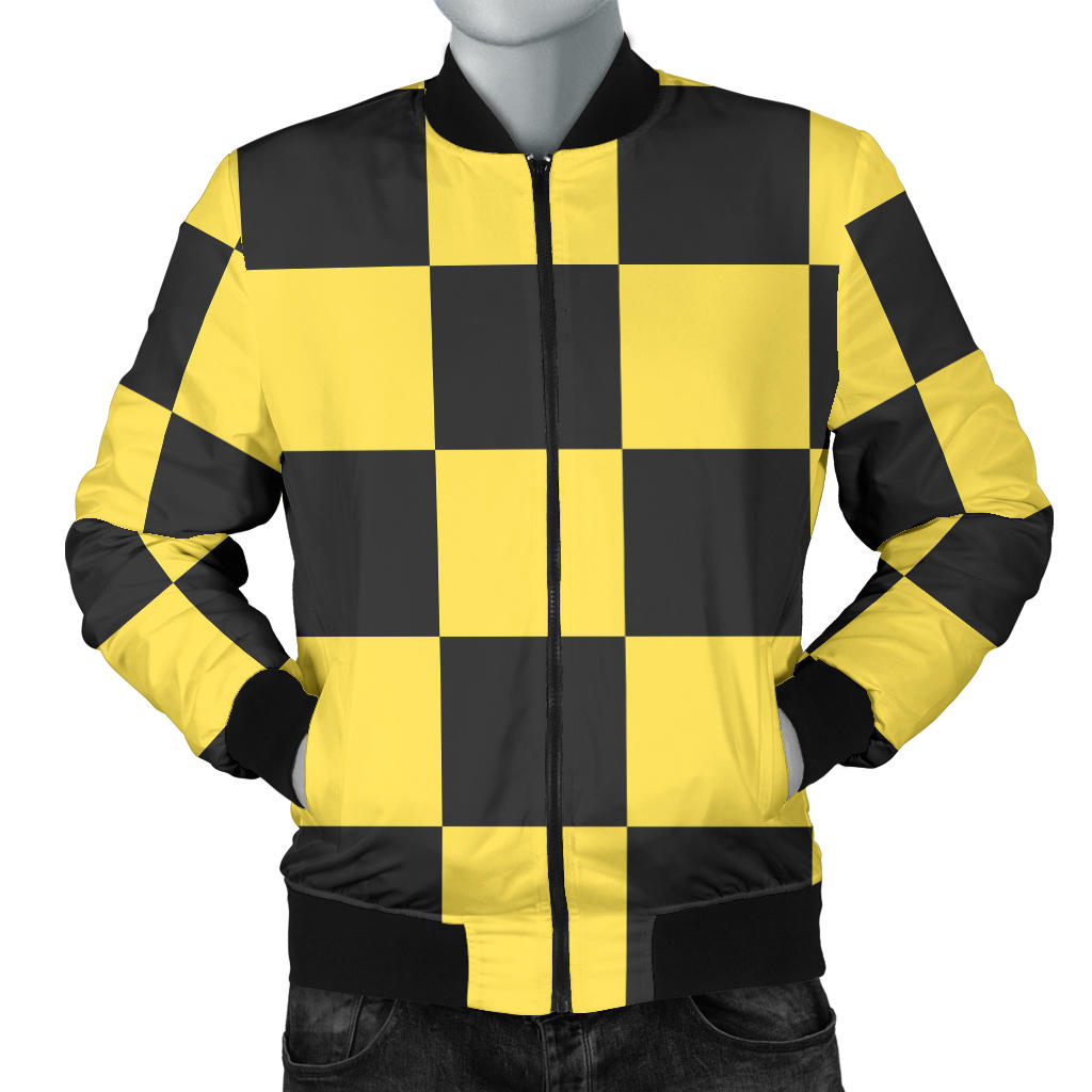 Checkered Yellow Pattern Print Design 03 Men Bomber Jacket