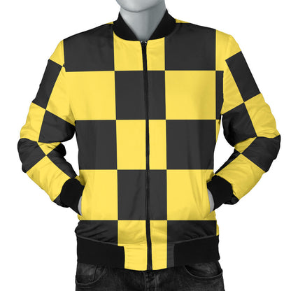 Checkered Yellow Pattern Print Design 03 Men Bomber Jacket