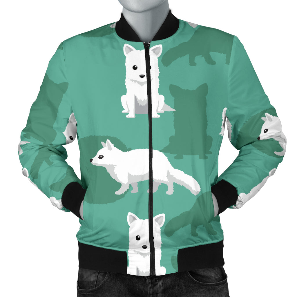Arctic Fox Pattern Print Design Men Bomber Jacket