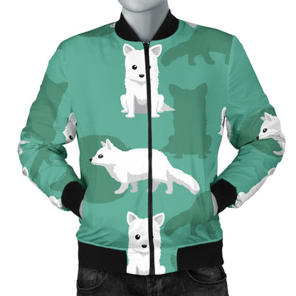 Arctic Fox Pattern Print Design Men Bomber Jacket
