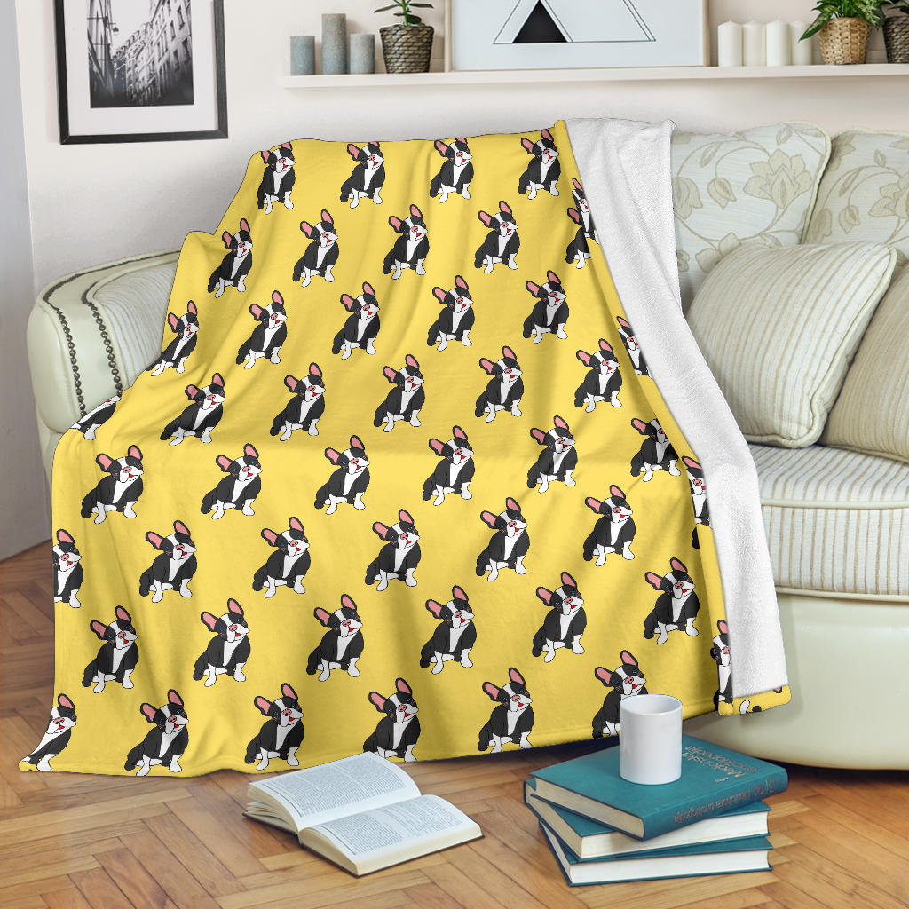 Boston Terrier Pattern Print Design 06 Premium Blanket
