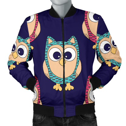 Owl Pattern Print Design A06 Men Bomber Jacket
